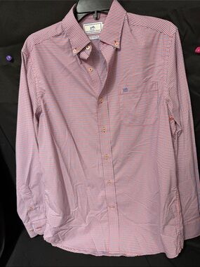 Southern Tide Men's Pink and Blue Micro-Check Button-Down Shirt